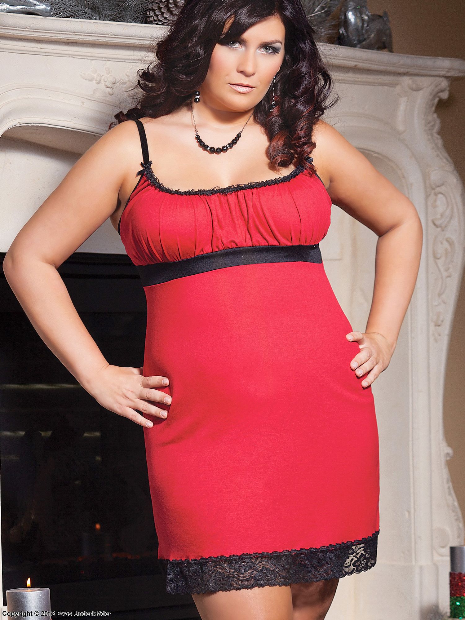 Cotton chemise with gathered bust, plus size